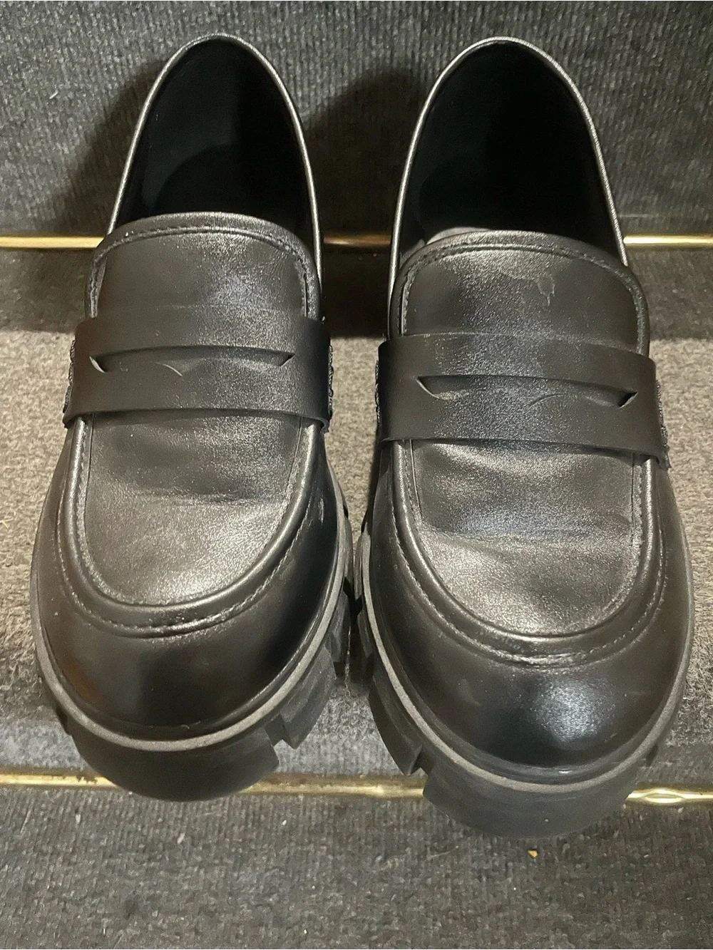 Women's Black Chunky Penny Loafers - Sleek Casual Flats